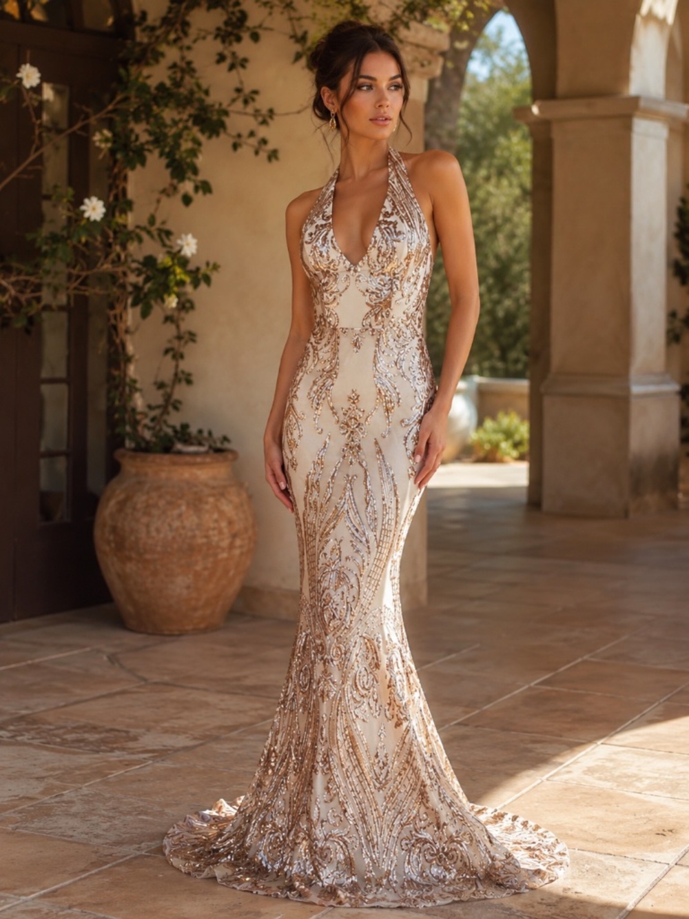 NWT Alamour The Label Ariya Rose Gold Sequin Gown XS US 2 prom wedding